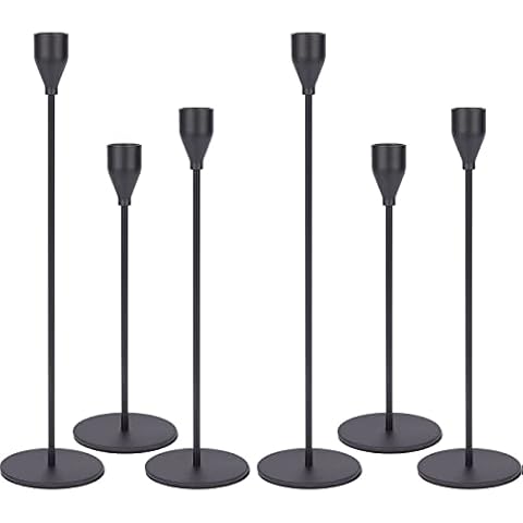 Set of 6 Black Candle Holders for Taper Candles, Fits 3/4 inch Thick Taper Candle, Metal Candle Stand Decorative Candlestick Holder for Wedding, Candlelight Dinner, Party Tabletops Home Decoration Cover