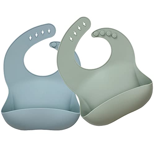 Ginbear Silicone Bibs for Babies, Waterproof Baby Feeding Bibs with Food Catcher Pocket, Adjustable Silicon Bibs for Toddler Infant Girl Boy (2 Pack) Ginbear Silicone Bibs for Babies, Waterproof Baby Feeding Bibs with Food Catcher Pocket, Adjustable Silicon Bibs for Toddler Infant Girl Boy (2 Pack)