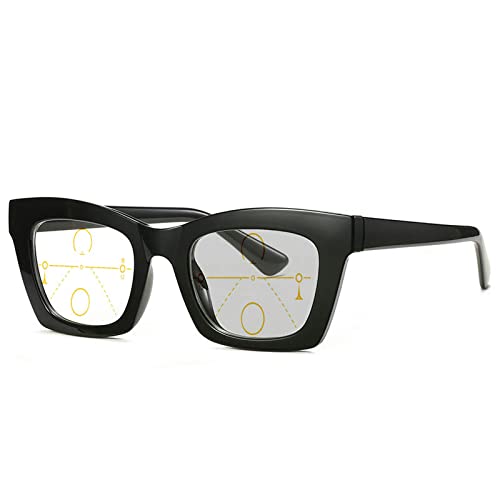 Transition Photochromic multifocal Reading Glasses for Women and Men, Square progressive Reading Glasses Sunglasses Reader (black, 3, multiplier_x)