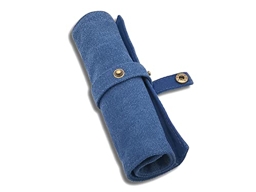 Image of Funny live Pure Color Pen Pencil Wrap Pencils Roll Holder,Simple Retro Style Pen Pouch Bag Coloring Pencils Organizer Holder Colored Pen Paint Brush Storage Pouch (Blue)
