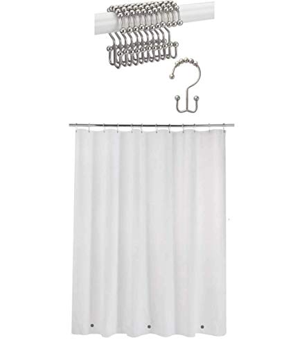 Titanker Shower Curtain Hooks Rings and Waterproof Lightweight 3G 72 x 72 Inches PEVA Shower Curtain Liner,White