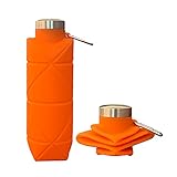 Collapsible Water Bottle leak proof valve 700ML large silicone water bottle reusable BPA Free Silicone folding water bottle travel water bottle for Gym Camping Hiking Yoga Sports Lightweight Durable 24oz (Orange)
