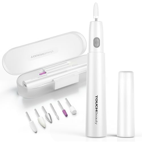 TOUCHBeauty Kit de taladro eléctrico para uñas, juego de manicura y pedicura profesional para uñas acrílicas/gel, 6 brocas, ligero, portátil, bajo ruido, con estuche de viaje (uso diestro e izquierdo)
