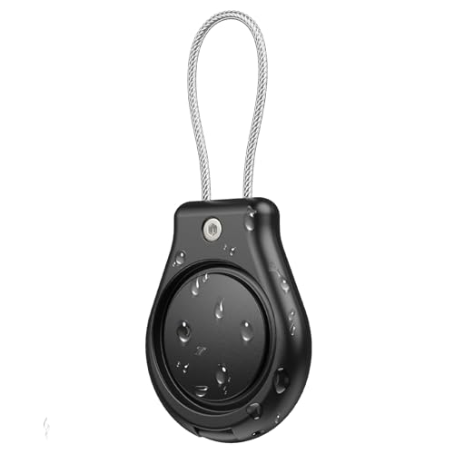 Porte-Clé Airtag pour Apple - Support avec Câble en Acier - Etui pour Étiquette de Bagage (Noir)