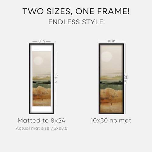 Image of Homeforia 10x30 Black Oak Picture Frame, High-End Wood, 8x24 Mat, Glass | High End Solid Oak Wood, Tempered Glass, Acid-Free 8x24 Removable Mat, 10x30 Edge-to-Edge Display 30x10, Wall Kit, Set Of 1