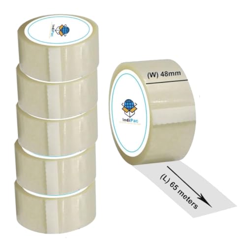 Image of Indipac BOPP Transparent Cello Tape 2 Inch 65m Roll - Heavy Duty Sealing Tape for Carton Box Packing, Warehouse, Industrial, Office & Ecommerce Packaging (Pack of 6)