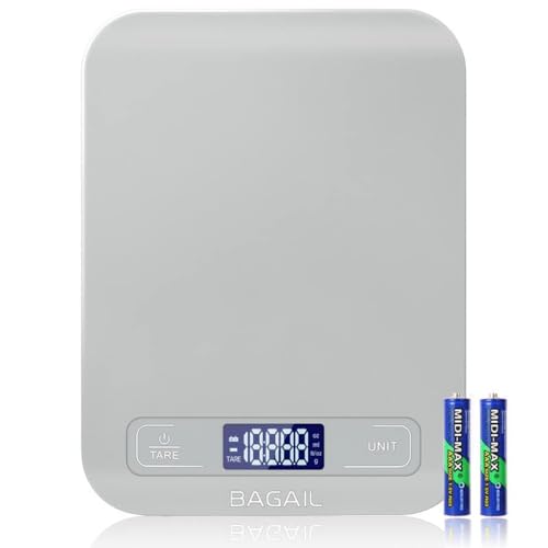 BAGAIL BASICS Digital Kitchen Scale, Premium Food Scales Weight Grams and Oz for Baking and Cooking, 11lb/5kg with 0.1oz/1g Precision Gray