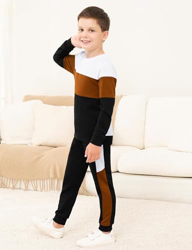 Babioboa Boy's 2 Piece Active Tracksuit Sets Casual Pullover Sweatsuit Color Block Long Sleeve Sweatshirts & Jogger Pants3