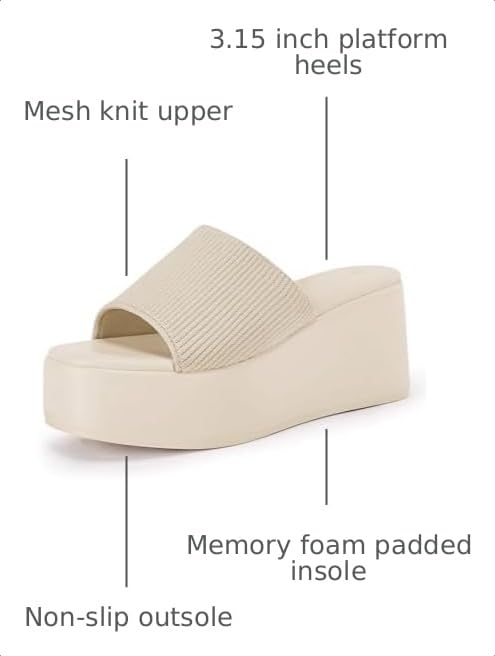 Image of Coutgo Womens Platform Slides Sandals Square Open Toe Slip On Elastic Band Casual Lightweight Wedge Shoes
