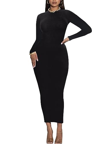 Women's Long Sleeve Bodycon Dress - Maxi Casual Fall Club Party Long Tight Pencil Dresses3