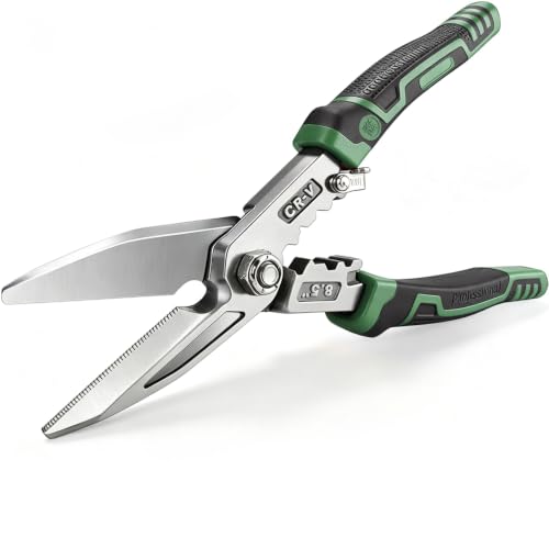 Image of Heavy Duty Industrial Scissors 8.5'', Utility Sharp Aviation Tin Snips, Finely Serrated CR-V Blades with Safety Lock, for Cutting Wires, Cardboard, Plastic, Carpet, Metal Sheet