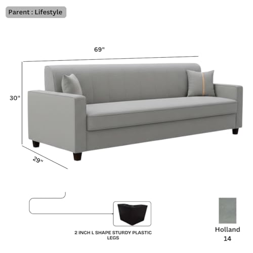Image of FURNY Cosmos 3 Seater Fabric Sofa Set (Light Grey) Premium Velvet Finish | Durable Comfort | Ideal for Living Room