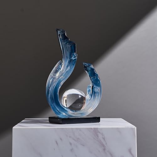 Escultura Abstracta Azul de Resina con Bola de Cristal 26 cm miniatura 3