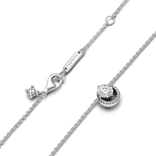 PANDORA Timeless Sparkling Round Halo Pendant Collier Necklace - Gift for Her - Sterling Silver with Cubic Zirconia - With Gift Box - 17.7"4