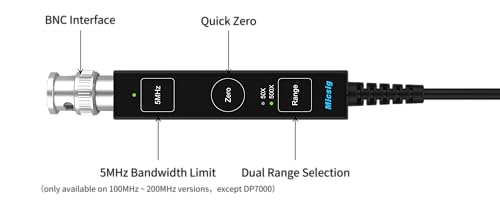 Micsig DP10013 High Voltage Differential Probe 1300V 100MHz 3.5ns Rise Time 20X/200X Attenuation, Tektronix P5200A P5205A P5210A,White