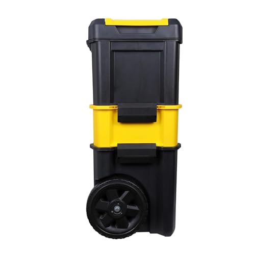 STANLEY Essential Rollende Werkstatt (3-in-1 stapelbare Boxen, leerer Werkzeugkasten, belastbar bis zu 20kg, mit Metallverschlüsse, Organizer für Kleinteile im Deckel) STST1-80151