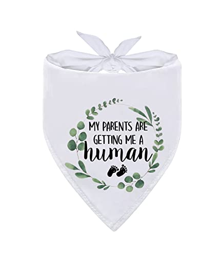 Advivio My Parents are Getting Me A Human Pet Dog Bandana, Funny White Baby Announcement Dog Headscarf Gender Revealing Photo Prop for Pet Lovers Gift
