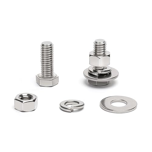 (25 Sets) 1/4-20 x 1 Hex Head Screw Bolt, Nuts, Flat Washer &amp; Spring Lock Washers, 18-8 (304) Stainless Steel, Fully Threaded, by Skvltvfyt