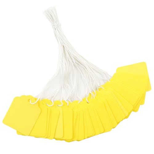 Étiquettes de prix jaunes joycraft de 3,6x4,6 cm avec ficelle pour bijoux et vêtements - Lot de 200