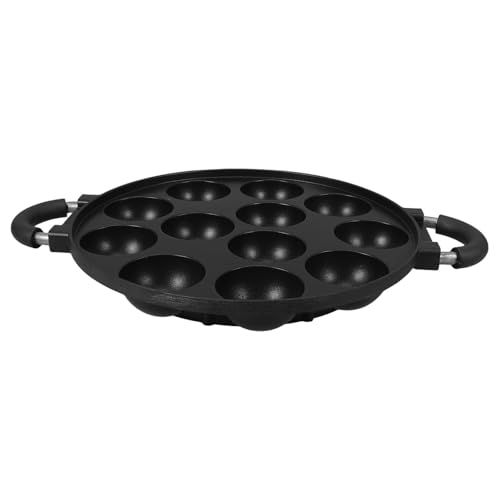 LOPUNER Sartén Japonesa para Bolas de Pulpo 12 Rejillas, Aleación de Aluminio Negra, Distribución Uniforme de Calor para Uso en Casa y Picnic al Aire Libre