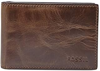 Fossil Men's Derrick Leather Slim Minimalist Magnetic Money Clip Bifold Front Pocket Wallet, Dark Brown