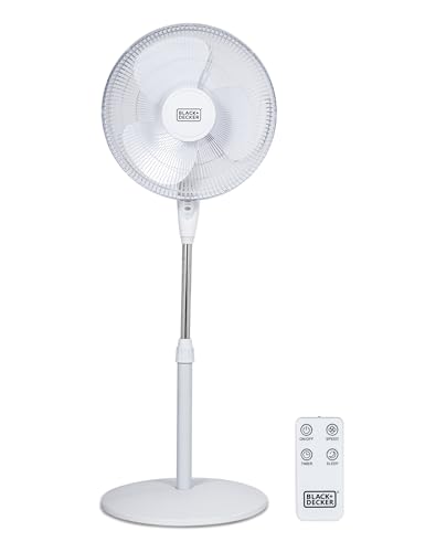 BLACK+DECKER 16' Standing Oscillating Pedestal Fan with Remote, 90-Degree Oscillation, 3 Speed Settings, Adjustable Height, Timer, 30-Degree Tilt, BFSR16W, White