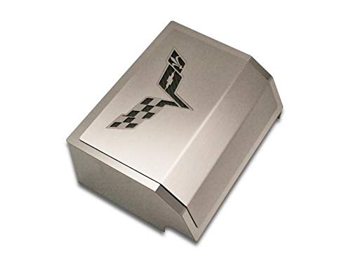 2005-2013 C6 Corvette Fuse Box Cover with Crossed Flags Logo Stainless Steel