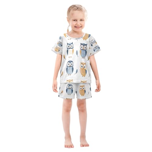 Owl Feather Kids Pjs Set Boys Girls Summer Short-Sleeve Sleepwear Pajamas 2PCS3