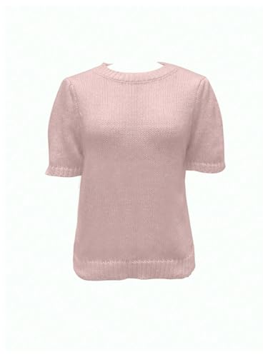 Image of GORGLITTER Women's Puff Sleeve Crewneck Knit Shirt Top Short Sleeve Solid Loose Sweater