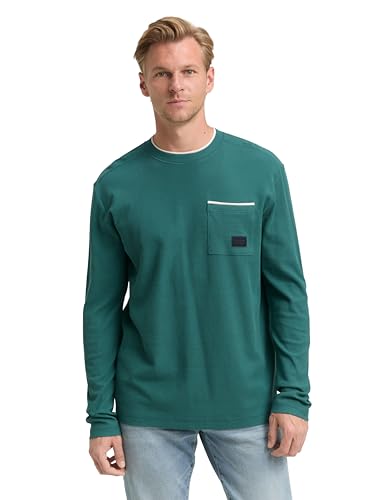 TOM TAILOR 1047797 Maglietta a Maniche Lunghe, 14171-Jasper Green, L Uomo