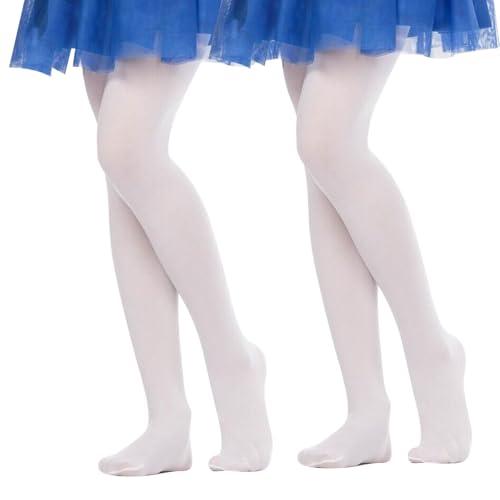 Lancry 2 Paar 40D Ballettstrumpfhosen für Mädchen mit Fuß Tanzstrumpfhosen, weiß, 4-5 Years
