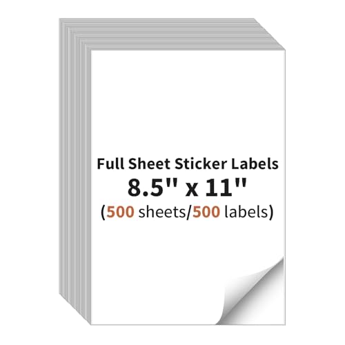 Full Sheet Sticker Labels 8.5 x 11, 500 sheets, self-adhesive white matte