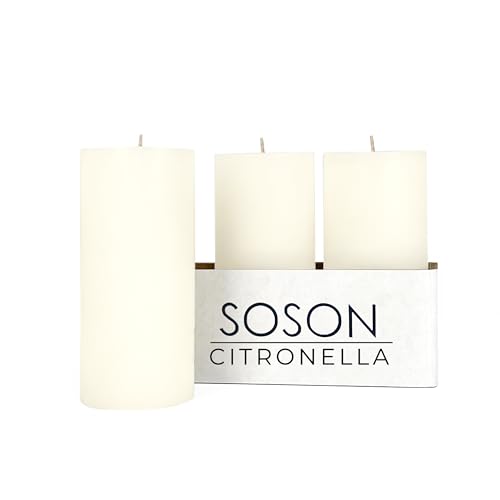 Simply Soson Citronella Candle - Citronella Scented Pillar Candles Ivory - 3x6 inch - 3 Pack - Long Lasting Burn Outside Candles for Garden Yard Balcony Summer Camping