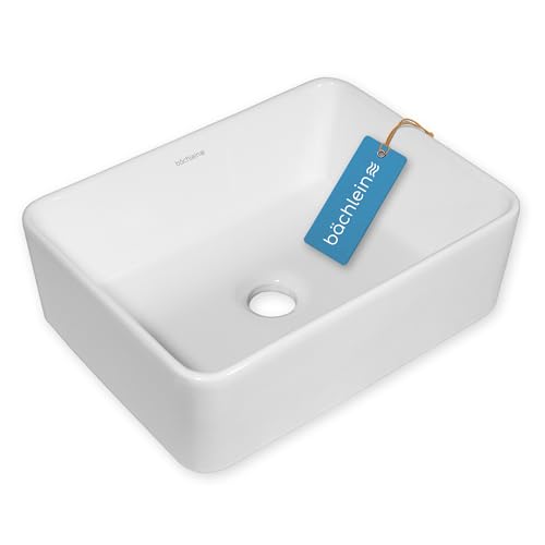 Bächlein Endina Lavabo à poser, rectangulaire, en céramique, 40 x 29 cm, design moderne, pour salle de bain et WC, blanc