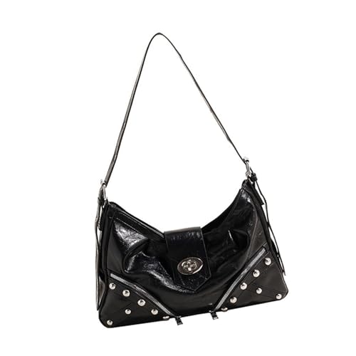 Sac à main texturé plissé au design rivets punk et bandoulière réglable