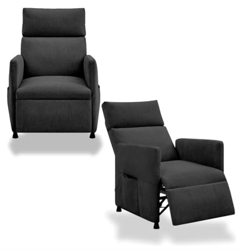 La Mejor Lista de Reposet Reclinable - solo los mejores. 42 EKE Sillón Reclinable Reposet Eléctrico de Lujo, Tapizado en Tela Tipo Lino, Color Gris, Base Metálica, Control de Reclinacion (Negro)