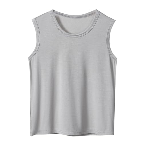 Boys Sport Tank Tops Sleeveless Crewneck Solid Color Comfortable Cotton Vests Casual Running Athletic Shirts (Grey, 15-16 Years)