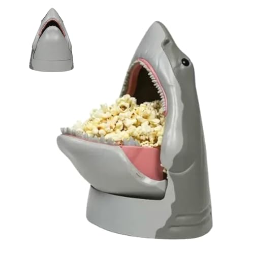 Shark Head Silicone Popcorn Bucket Reusable Snack Bowl for Movie Nights Parties Home Entertainment BPA-Free & Dishwasher Safe