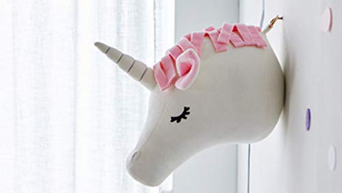 SANXDI Gevulde U_nicorn Hoofd Muur Opknoping Decor Cartoon Pluche Dier Hoofd Muur Art Ornament voor Babykamer Kwekerij Slaapkamer Speelkamer Klaslokaal Decoratie
