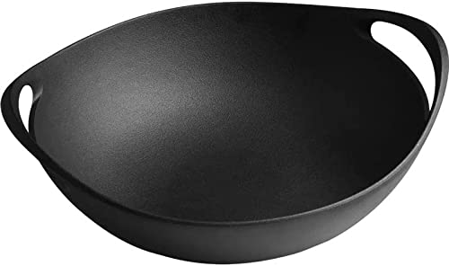 Wok de hierro fundido tradicional chino con tapa y doble asa 32cm miniatura 1