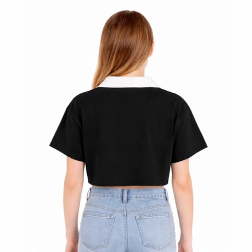 Image of FUNKY MONKEY Girls Cotton Crop Polo T-Shirt | Half Sleeve Collar Neck Printed Top | Stylish Kids Crop Tee for Girls