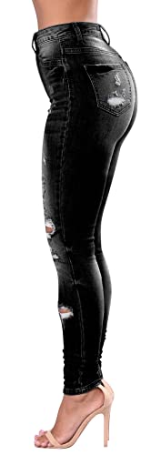 Image of Women's High Waisted Ripped Jeans for Women Butt Lift Distressed Stretch Juniors Skinny Jeans, Black J, 18