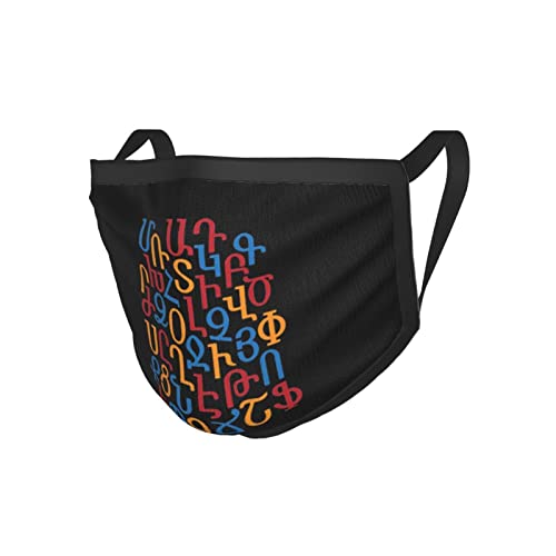 JCLY Armenian Alphabet Mixed Unisex Breathable Washable and Reusable Face Protection for Outdoor Activities Black