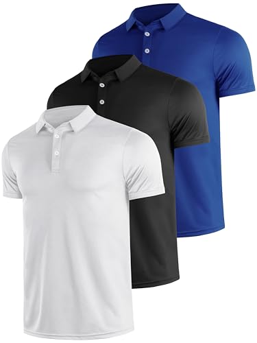 Teesmen Polo Shirts for Men Adult UK Short Sleeve Golf Work Breathable Quick Dry Polyester Light Moisture Wicking 3 Pack (Multipack 1, 3XL)