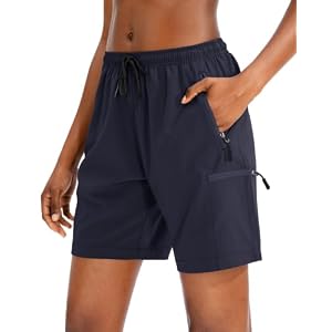 SANTINY Women’s 5”/ 7”/9” Hiking Cargo Shorts with 4 Zipper Pockets