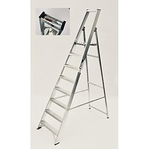 Trade 8 Tread Platform Step Ladder Aluminium Builders Platform Steps, Max Working Height 3.4m, 150kg Work Load, EN131 Professional and DIY use, ST-PL08 Cover