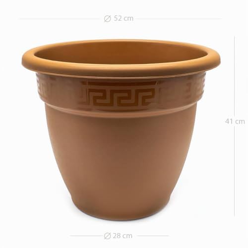Miniatura 2 de Cablepelado Macetero Redondo De Plástico Con Plato, Maceta De Plástico, Tiesto Para Flores, Macetero Para Suelo, 41 Cm Altura X 52 Cm Diámetro Superior, Incluye Plato Macetero, Plástico, Marrón