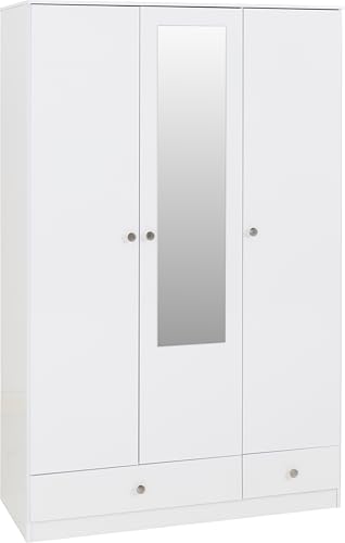 Denver 3 Door 2 Drawer Mirrored Wardrobe in White Gloss