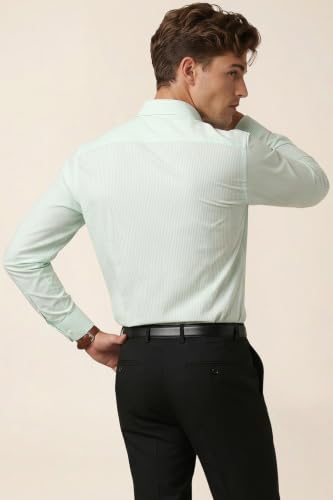 Image of Peter England Men's Slim Fit Full Sleeve Pin-Striped Formal Shirt | Cotton-Rich | Wonder Fabric | Pin Point Oxford