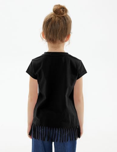 Image of Noomelfish Girls Short Sleeve Fringe T-Shirts Soft Jersey Cotton Tee Tops (3-12 Years)